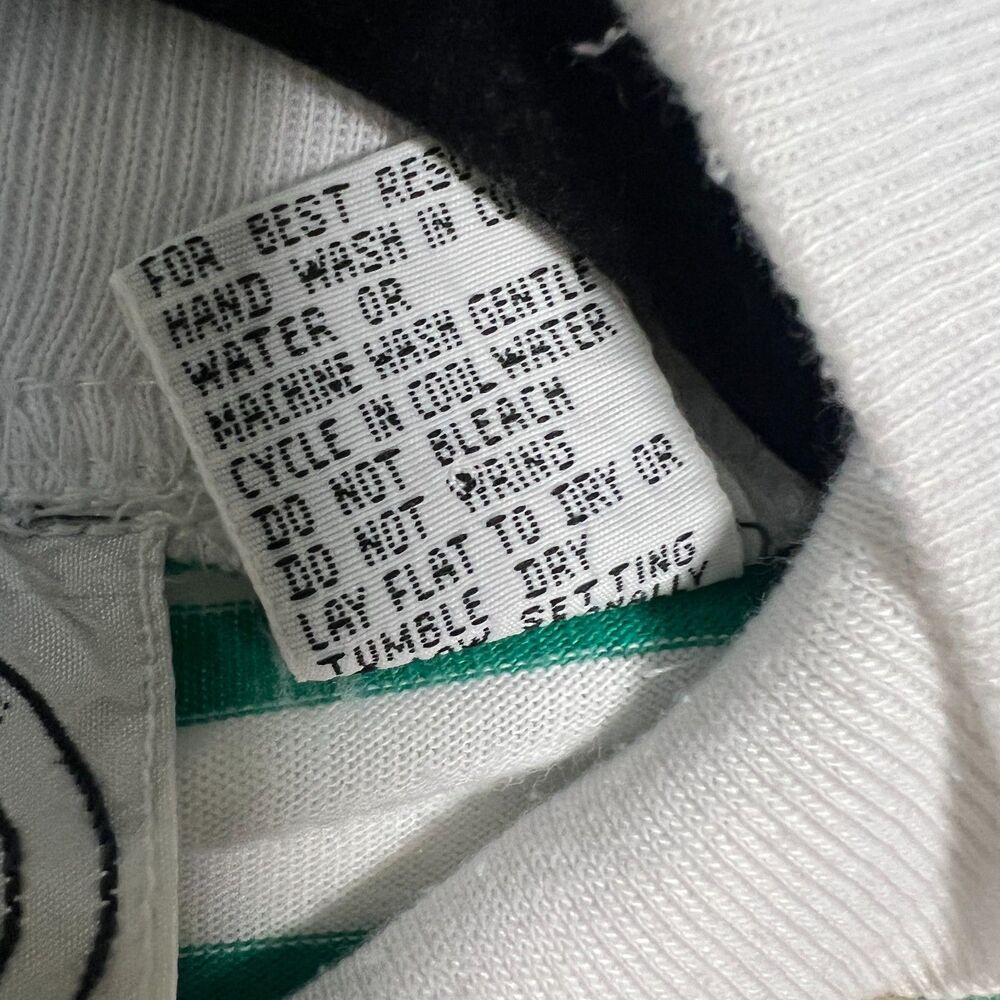 Vintage Mock Neck Sweatshirt Erika Green White Striped Floral Cottagecore Sz SP - Picture 11 of 11